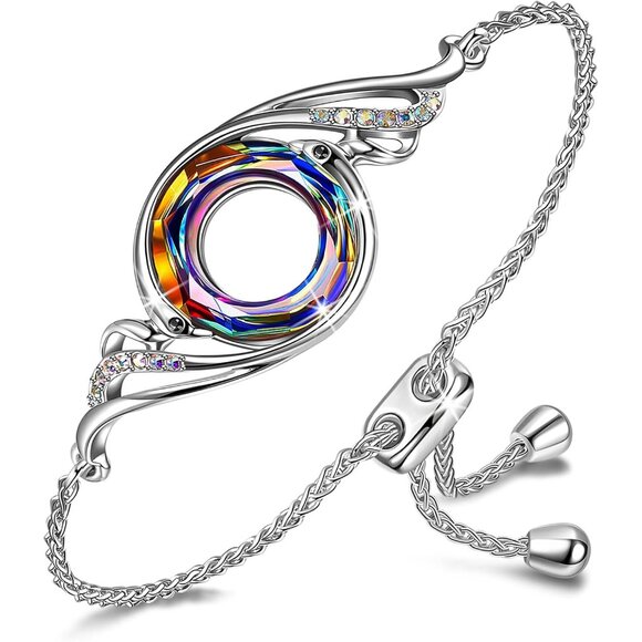 Rise From the Ashes Phoenix Bracelet with Crystals Sterling Silver Adjustable